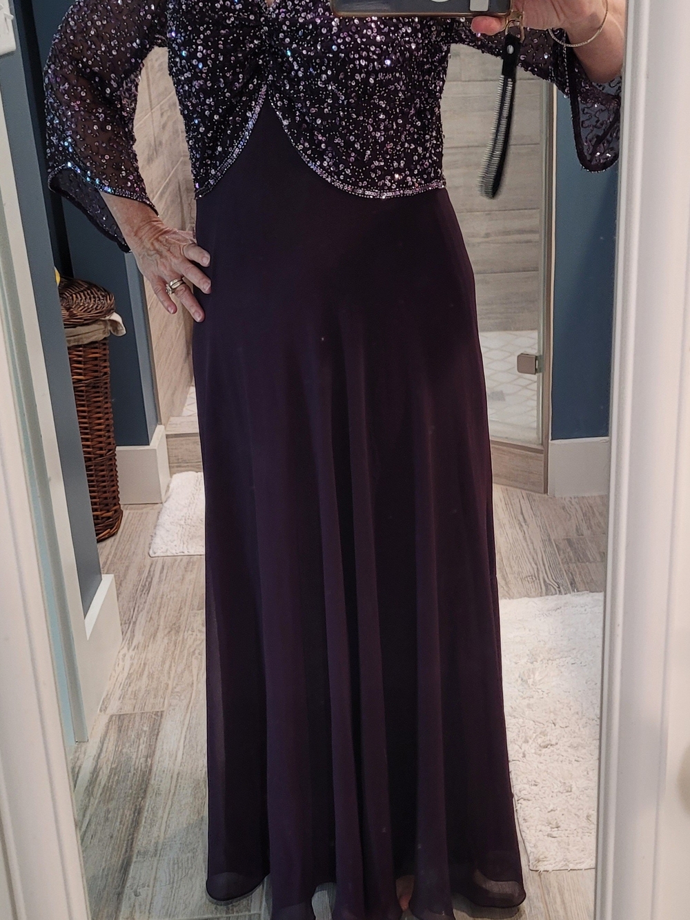 J Kara Deep Purple Sequin Evening Dress